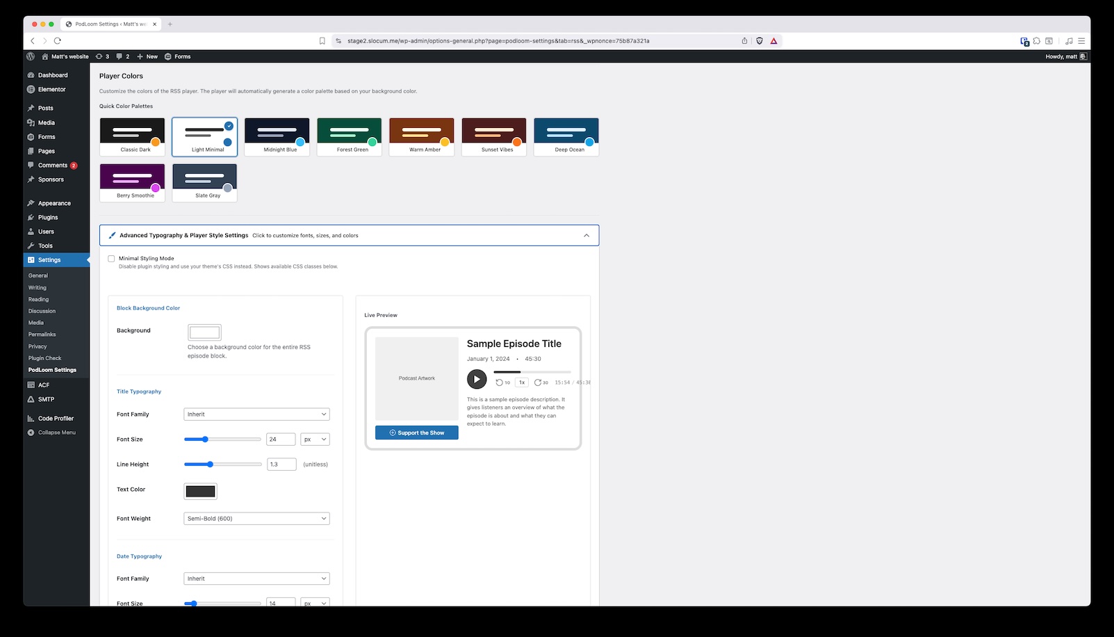 PodLoom design and customization settings